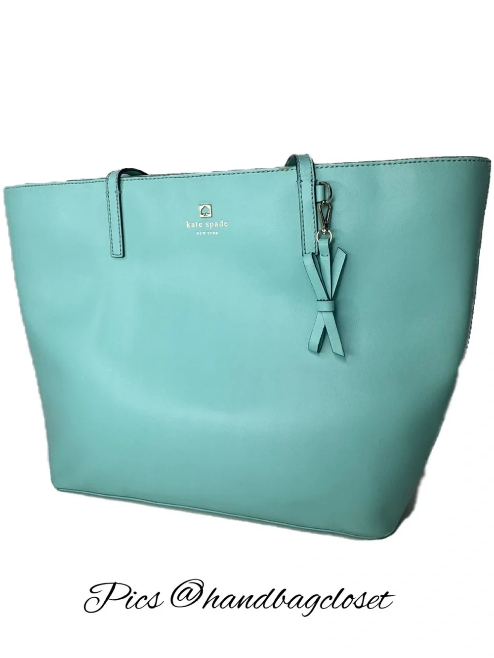 Kate Spade Sawyer Street Green-Blue Maxi Shoulder Bag/Tote Smooth Leather W/Bow